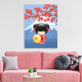 Red Sakura Kokeshi Doll - Cute Geisha Girl Canvas Afdruk (Insitu (Woonkamer))