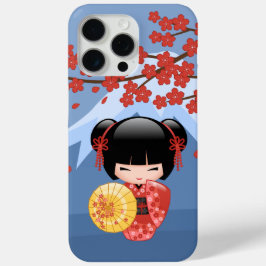 Red Sakura Kokeshi Doll - Cute Geisha Girl iPhone 15 Pro Max Hoesje