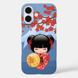 Red Sakura Kokeshi Doll - Cute Geisha Girl iPhone 16 Hoesje
