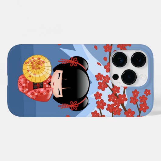 Red Sakura Kokeshi Doll - Cute Geisha Girl Case-Mate iPhone Case (Achterkant (horizontaal))