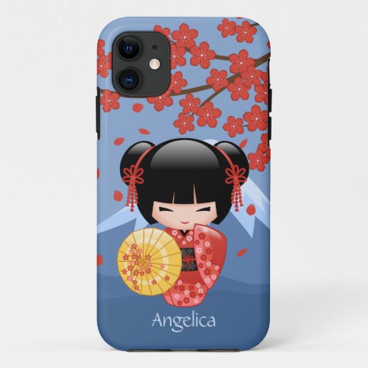 Red Sakura Kokeshi Doll - Cute Geisha Girl Case-Mate iPhone Case (Achterkant)