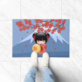 Red Sakura Kokeshi Doll - Cute Geisha Girl Deurmat