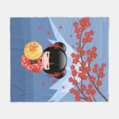 Red Sakura Kokeshi Doll - Cute Geisha Girl Fleece Deken (Voorkant (Horizontaal))
