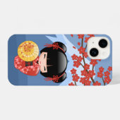 Red Sakura Kokeshi Doll - Cute Geisha Girl iPhone Hoesje (Achterkant horizontaal)
