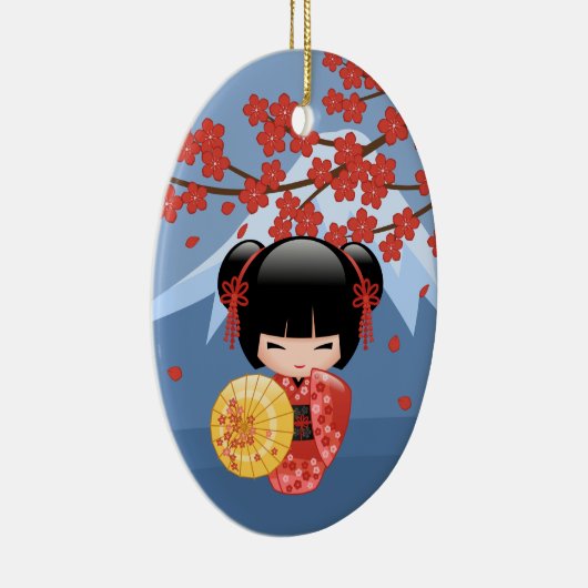 Red Sakura Kokeshi Doll - Cute Geisha Girl Keramisch Ornament (Rechts)
