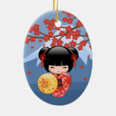 Red Sakura Kokeshi Doll - Cute Geisha Girl Keramisch Ornament (Achterkant)