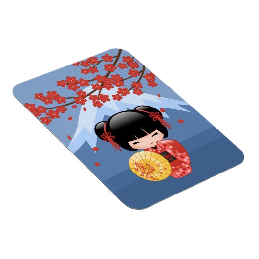 Red Sakura Kokeshi Doll - Cute Geisha Girl Magneet (Rechterzijde)