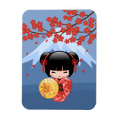 Red Sakura Kokeshi Doll - Cute Geisha Girl Magneet (Verticaal)