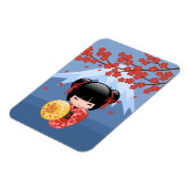 Red Sakura Kokeshi Doll - Cute Geisha Girl Magneet (Linkerzijde)