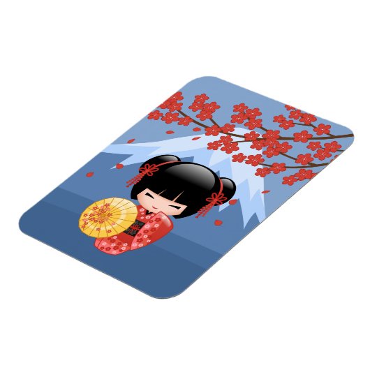 Red Sakura Kokeshi Doll - Cute Geisha Girl Magneet (Linkerzijde)