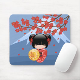 Red Sakura Kokeshi Doll - Cute Geisha Girl Muismat