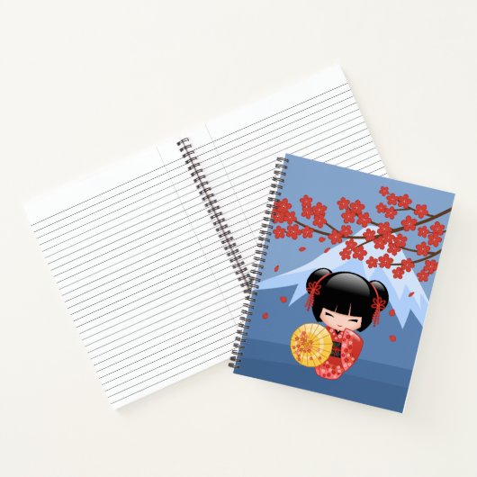 Red Sakura Kokeshi Doll - Cute Geisha Girl Notitieboek (Binnen)