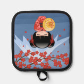 Red Sakura Kokeshi Doll - Cute Geisha Girl Pannenlap (Voorkant)