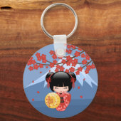 Red Sakura Kokeshi Doll - Cute Geisha Girl Sleutelhanger (Voorkant)