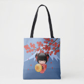 Red Sakura Kokeshi Doll - Cute Geisha Girl Tote Bag (Voorkant)