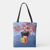 Red Sakura Kokeshi Doll - Cute Geisha Girl Tote Bag (Achterkant)
