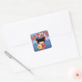 Red Sakura Kokeshi Doll - Cute Geisha Girl Vierkante Sticker (Envelop)