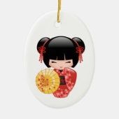 Red Sakura Kokeshi Doll - Cute Geisha op White Keramisch Ornament (Voorkant)