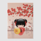 Red Sakura Kokeshi Doll Japanese Geisha Insert Vellum Uitnodigingen (Voorkant)