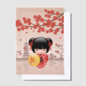 Red Sakura Kokeshi Doll Japanese Geisha Insert Vellum Uitnodigingen (Offset)