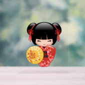 Red Sakura Kokeshi Doll - Japans Geisha Girl Acryl Bord (Neutraal)