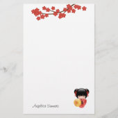 Red Sakura Kokeshi Doll - Japans Geisha Girl Briefpapier (Voorkant)