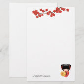 Red Sakura Kokeshi Doll - Japans Geisha Girl Briefpapier (Voorkant / Achterkant)