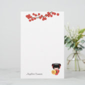 Red Sakura Kokeshi Doll - Japans Geisha Girl Briefpapier (Staand voorkant)