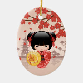Red Sakura Kokeshi Doll - Japans Geisha Girl Keramisch Ornament