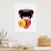 Red Sakura Kokeshi Doll - Japans Geisha Girl Poster (Keuken)