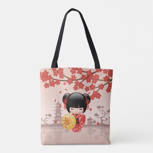 Red Sakura Kokeshi Doll - Japans Geisha Girl Tote Bag (Achterkant)