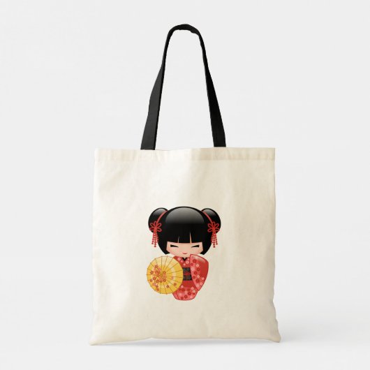 Red Sakura Kokeshi Doll - Japanse Geisha 2 Tote Bag (Achterkant)