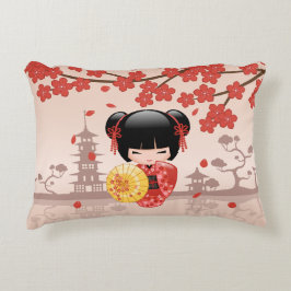 Red Sakura Kokeshi Doll - Japanse Geisha Accent Kussen