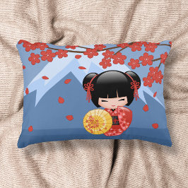 Red Sakura Kokeshi Doll - Japanse Geisha Accent Kussen