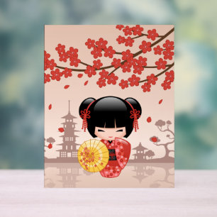 Red Sakura Kokeshi Doll - Japanse Geisha Acryl Bord