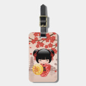 Red Sakura Kokeshi Doll - Japanse Geisha Bagagelabel (Voorkant verticaal)