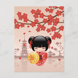 Red Sakura Kokeshi Doll - Japanse Geisha Briefkaart