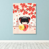 Red Sakura Kokeshi Doll - Japanse Geisha Canvas Afdruk (Insitu (Houten vloer))