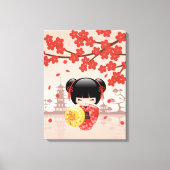 Red Sakura Kokeshi Doll - Japanse Geisha Canvas Afdruk (Voorkant)