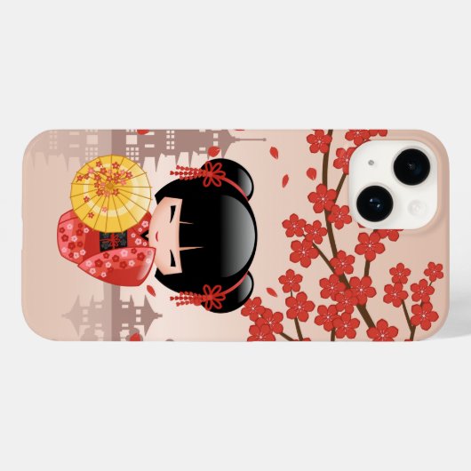 Red Sakura Kokeshi Doll - Japanse Geisha Case-Mate iPhone Case (Achterkant (horizontaal))