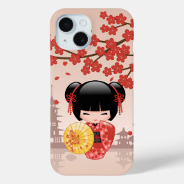 Red Sakura Kokeshi Doll - Japanse Geisha iPhone 15 Case