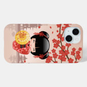 Red Sakura Kokeshi Doll - Japanse Geisha Case-Mate iPhone Case (Achterkant (horizontaal))