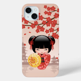 Red Sakura Kokeshi Doll - Japanse Geisha iPhone 15 Mini Hoesje
