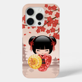 Red Sakura Kokeshi Doll - Japanse Geisha iPhone 15 Pro Case
