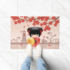 Red Sakura Kokeshi Doll - Japanse Geisha Deurmat