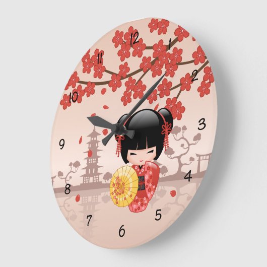 Red Sakura Kokeshi Doll - Japanse Geisha Grote Klok (Hoek)