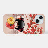 Red Sakura Kokeshi Doll - Japanse Geisha iPhone 15 Case (Achterkant horizontaal)