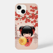 Red Sakura Kokeshi Doll - Japanse Geisha iPhone Hoesje (Achterkant)