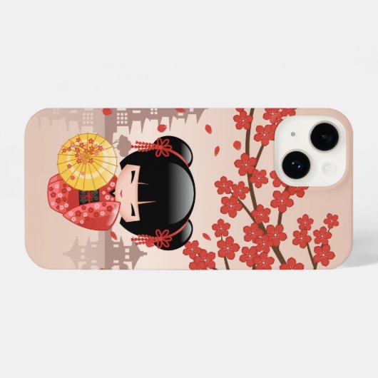 Red Sakura Kokeshi Doll - Japanse Geisha iPhone Hoesje (Achterkant horizontaal)