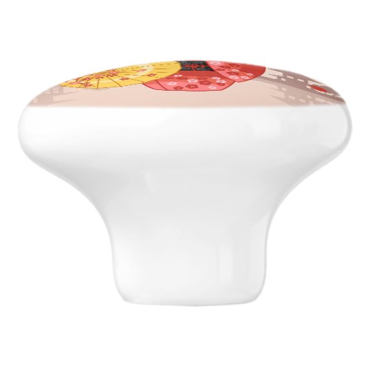 Red Sakura Kokeshi Doll - Japanse Geisha Keramische Knop (Zijkant)